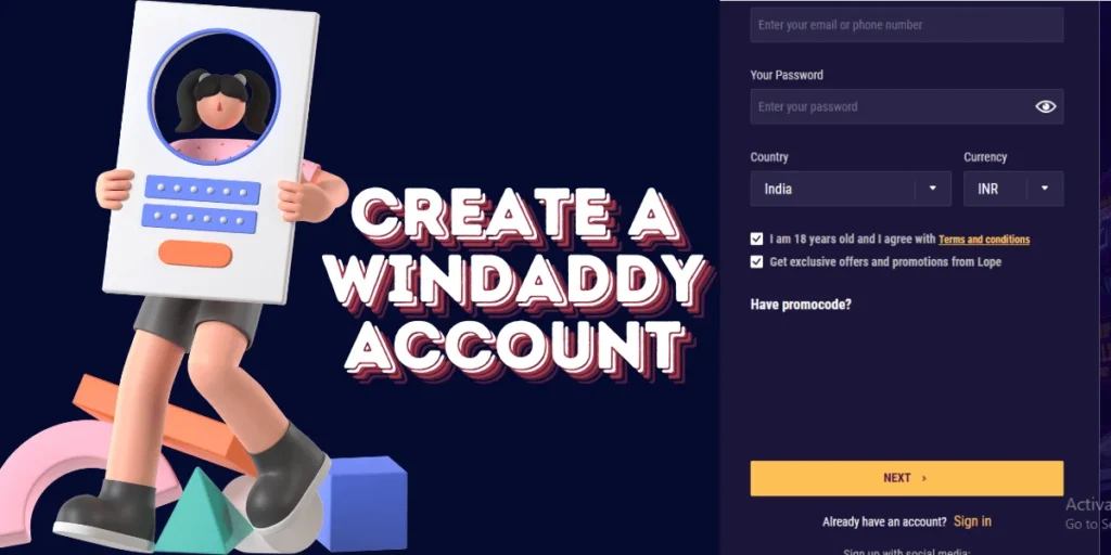 This emage showing a Create a Windaddy Login Account